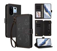 XFDSFDL® Étui pour Vivo X200 FE/ S30 Pro Mini (6,31 Pouces) Lanière PU Cuir Housse Fleur Papillon Motif avec Supports et Fermeture Eclair Fente Carte Portefeuille Protection Coque Noir