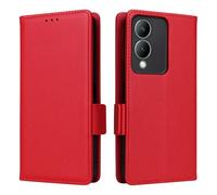 XFDSFDL® Étui pour Vivo Y17s (6,56 Pouces) PU Cuir Housse Flip Coque Litchi Motif avec Support et Magnétique Boucle Latérale Portefeuille Shell de Protection Rouge