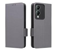 XFDSFDL® Étui pour Vivo Y17s (6,56 Pouces) PU Cuir Housse Flip Coque Litchi Motif avec Support et Magnétique Boucle Latérale Portefeuille Shell de Protection Gris