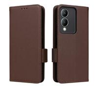 XFDSFDL® Étui pour Vivo Y33T/ Y17s V2317A (6,56 Pouces) PU Cuir Housse Flip Coque Litchi Motif avec Support et Magnétique Boucle Latérale Portefeuille Shell de Protection Café