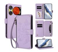 XFDSFDL® Étui pour ZTE Nubia Music 2 Z2460 (6,7 Pouces) Lanière PU Cuir Housse Fleur Papillon Motif avec Supports et Fermeture Eclair Fente Carte Portefeuille Protection Coque Violet