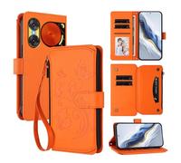 XFDSFDL® Étui pour ZTE Nubia Music 2 Z2460 (6,7 Pouces) Lanière PU Cuir Housse Fleur Papillon Motif avec Supports et Fermeture Eclair Fente Carte Portefeuille Protection Coque Orange