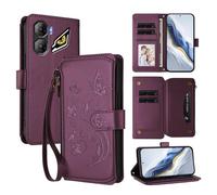 XFDSFDL® Étui pour ZTE Nubia Neo 3 Z2464N (6,8 Pouces) Lanière PU Cuir Housse Fleur Papillon Motif avec Supports et Fermeture Eclair Fente Carte Portefeuille Protection Coque Lavande