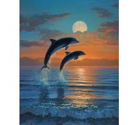 XFENDOUDOU Canevas Enfant Debutant Stitch Point De Croix dauphin Kit de broderie au point de croix estampillé à faire soi-même 16x20inch