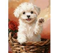 XFENDOUDOU Canevas kit complet adulte debutant demi point de croix Kit Le chiot dans le panier de fleurs 16X20 in