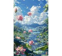 XFENDOUDOU Canevas kit complet adulte debutant demi point de croix Lotus dans le lac DIY Kit Broderie Point de Croix 16X20 in