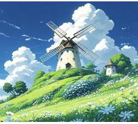 XFENDOUDOU Canevas kit complet adulte debutant demi point de croix Modèle de moulin à vent Kit Canevas et Broderie Complet avec Fils à Broder 16X20in