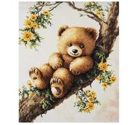 XFENDOUDOU Canevas kit complet adulte debutant demi point de croix Petit ours sur l'arbre Kit Canevas et Broderie Complet avec Fils 16X20 in