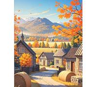 XFENDOUDOU Canevas kit complet adulte debutant demi point de croix Ville d'automne Kit Canevas Complet Avec Fils au Point de Croix 16X20 in