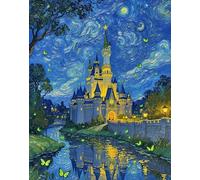 XFENDOUDOU Canevas Kit Complet Adulte Debutant Point De Croix Beau château Décoration murale, cadeau à faire soi-même 16x20inch