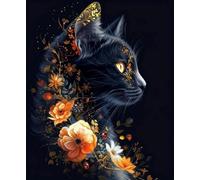 XFENDOUDOU Canevas Kit Complet Adulte Debutant Point De Croix Chat Kit Canevas et Broderie Complet avec Fils à Broder 16x20inch