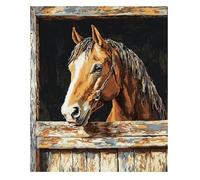 XFENDOUDOU Canevas Kit Complet Adulte Debutant Point De Croix Cheval animal mignon Kit Canevas et Broderie Complet avec Fils à Broder 16x20inch