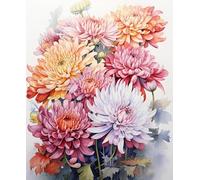 XFENDOUDOU Canevas Kit Complet Adulte Debutant Point De Croix Chrysanthèmes en fleurs Décoration murale, cadeau à faire soi-même 16x20inch