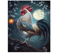 XFENDOUDOU Canevas Kit Complet Adulte Debutant Point De Croix Coq sur une branche décoration murale, cadeau à faire soi-même 16x20inch
