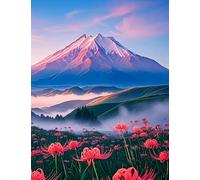 XFENDOUDOU Canevas Kit Complet Adulte Debutant Point De Croix Fleurs au pied de la montagne Décoration murale, cadeau à faire soi-même 16x20inch