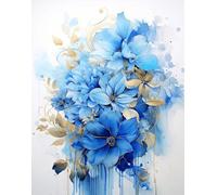 XFENDOUDOU Canevas Kit Complet Adulte Debutant Point De Croix fleurs bleues Décoration murale, cadeau à faire soi-même 16x20inch
