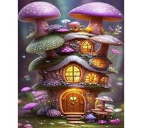 XFENDOUDOU Canevas Kit Complet Adulte Debutant Point De Croix Maison Champignon Décoration murale, cadeau à faire soi-même 16x20inch