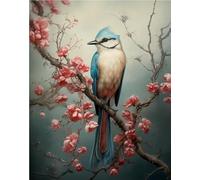 XFENDOUDOU Canevas Kit Complet Adulte Debutant Point De Croix Oiseau sur une branche Décoration murale, cadeau à faire soi-même 16x20inch