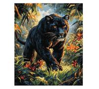 XFENDOUDOU Canevas Kit Complet Adulte Debutant Point De Croix Panthère noire dans la jungle Kit de broderie au point de croix estampillé à faire soi-même 16x20inch
