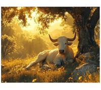 XFENDOUDOU Canevas Point De Croix Kit Complet Adulte Vache blanche sous l'arbre Kit Canevas Complet Avec Fils au Point de Croix 16x20inch