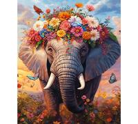 XFENDOUDOU Kit Broderie Point de Croix Debutant 40x50cm Éléphant de fleurs Canevas Kit Complet Adulte Loisirs Activité Manuelle Pré Imprimé 11CT Cross Stitch Embroidery Set