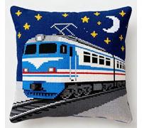 XFENDOUDOU Kit Coussin au Point de Croix vue nocturne du train rétroDIY Cross Stitch Embroidery 11CT Sans Noyau D'oreiller pour Débutants et Adulte 45 x 45 cm