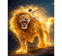 XFENDOUDOU Point De Croix Kit Complet Adulte 11 Ct Lion et Jésus Kit Canevas et Broderie Complet avec Fils à Broder 16x20inch