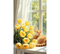 XFENDOUDOU Point De Croix Kit Complet Adulte Facile Bouquet et chat Kit Canevas et Broderie Complet avec Fils 16x20inch