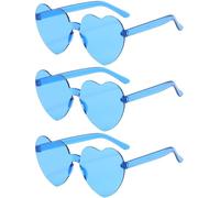 XFentech Lunettes de Soleil en Forme de Cœur pour Femme - 3 Pièces Lunettes de soleil Sans Monture Vintage de Cœur à Couleur Bonbon pour Shopping, Plage et Fêtes en Extérieur, Bleu