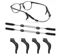 XFentech Noir Lunettes Retainer Set - 2 Pièces Cordons à Lunettes en Silicone Réglable avec 2 Paires de Crochets Universels Crochets D'oreille Lunettes pour lunettes de Soleil Lunettes de Lecture