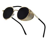 XFentech Steampunk Lunettes - Punk Rond Lunettes de Soleil Cyclisme Retro Polarisée Lunettes de Soleil pour Femmes Hommes, A1 Monture D'or - Lentilles Noirs