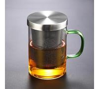 Xfeyaqlo 450ml Tasse a The en Verre, Mug avec Infuseur, Grande Capacité Tasse à Thé, Passoire en Acier Inoxydable, Un Bon Récipient à Thé, Un Thé Plus Agréable (Poignée Verte)