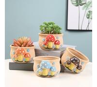 Xfeyaqlo 4pcs Petit Pot de Fleur Champignon, Mini Pot de Fleur Ceramique, Pot Succulentes Pot pour Cactus, Décoration de Jardin Ou de Bureau