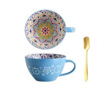 Xfeyaqlo Bol Déjeuner avec Anse 500ml, Tasse Déjeuner Grand Format, Tasse Cafe Céramique (Fleurs Bleues)