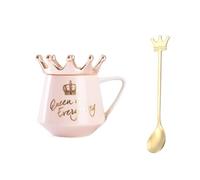 Xfeyaqlo Tasse avec Couronne Reine, Tasse à Café Tasse à Thé avec CuillèRe et Couvercle, un Merveilleux Cadeau pour Petite Amie, Femme, Fille, Meilleure Amie (Rose, 300ml, céramique)
