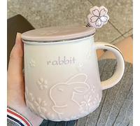 Xfeyaqlo Tasse Lapin Mignon 420ml, Tasse Lapin avec Couvercle Céramique, Tasse Sakura Beau, Tasse avec Couvercle et Cuillère, Tasse à Café un Excellent Choix de Cadeau (Violet)