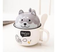 Xfeyaqlo Tasse Mignonne Chien Husky, Petit DéJeuner, The, Café Mug avec Cuillère à Couvercle, Le Couvercle Peut être Utilisé Comme Une Tasse