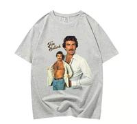 XFICSD T-Shirt Tom Selleck À Manches Courtes Mode Dessin Animé Imprimé Chemise Ample À Manches Courtes Décontracté Col Rond Haut pour Hommes Et Femmes-White||XS