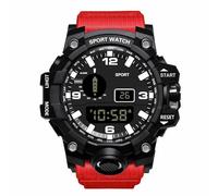 XFLHXY Montre Numérique LED pour Homme, Montres de Sport pour Hommes, Montre Électronique de Fitness, Montres de Sport Militaires Multifonctions, Horloge(Red)
