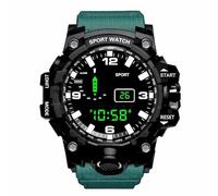 XFLHXY Montre Numérique LED pour Homme, Montres de Sport pour Hommes, Montre Électronique de Fitness, Montres de Sport Militaires Multifonctions, Horloge(Green)