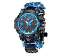 XFLHXY Montre Numérique Militaire de Survie 23-en-1 pour Homme, Multifonction, Bracelet Réglable, Étanche, Sport, avec Boussole et Bracelet en Paracorde(Blue)