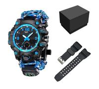 XFLHXY Montre Numérique Militaire de Survie 23-en-1 pour Homme, Multifonctionnelle, Ajustable, Étanche, Sport, Double Cadran, avec Boussole et Bracelet en Paracorde(Color5)
