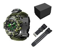 XFLHXY Montre Numérique Militaire de Survie 23-en-1 pour Homme, Multifonctionnelle, Ajustable, Étanche, Sport, Double Cadran, avec Boussole et Bracelet en Paracorde(Color2)