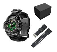 XFLHXY Montre Numérique Militaire de Survie 23-en-1 pour Homme, Multifonctionnelle, Ajustable, Étanche, Sport, Double Cadran, avec Boussole et Bracelet en Paracorde(Color1)