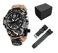 XFLHXY Montre Numérique Militaire de Survie 23-en-1 pour Homme, Multifonctionnelle, Ajustable, Étanche, Sport, Double Cadran, avec Boussole et Bracelet en Paracorde(Color10)