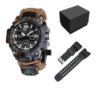 XFLHXY Montre Numérique Militaire de Survie 23-en-1 pour Homme, Multifonctionnelle, Ajustable, Étanche, Sport, Double Cadran, avec Boussole et Bracelet en Paracorde(Color9)