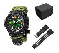 XFLHXY Montre Numérique Militaire de Survie 23-en-1 pour Homme, Multifonctionnelle, Ajustable, Étanche, Sport, Double Cadran, avec Boussole et Bracelet en Paracorde(Color8)