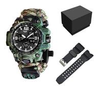 XFLHXY Montre Numérique Militaire de Survie 23-en-1 pour Homme, Multifonctionnelle, Ajustable, Étanche, Sport, Double Cadran, avec Boussole et Bracelet en Paracorde(Color4)