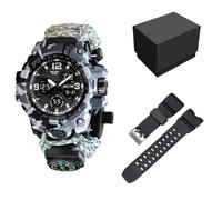 XFLHXY Montre Numérique Militaire de Survie 23-en-1 pour Homme, Multifonctionnelle, Ajustable, Étanche, Sport, Double Cadran, avec Boussole et Bracelet en Paracorde(Color11)