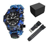 XFLHXY Montre Numérique Militaire de Survie 23-en-1 pour Homme, Multifonctionnelle, Ajustable, Étanche, Sport, Double Cadran, avec Boussole et Bracelet en Paracorde(Color7)
